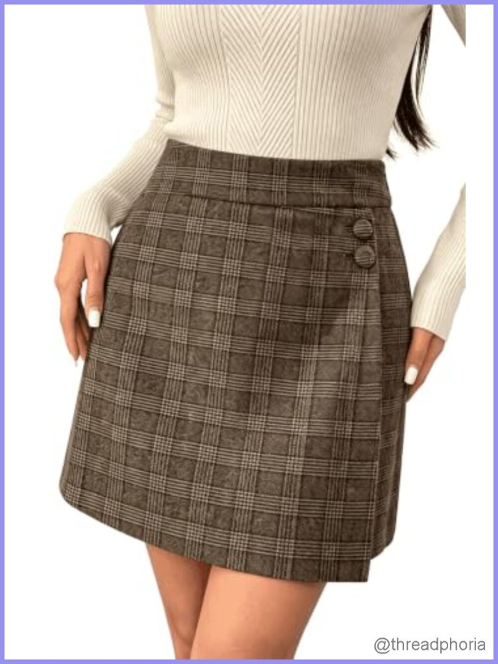 Plaid A-Line Mini Skirt for Women with Pockets, Wrap Hem, High Rise